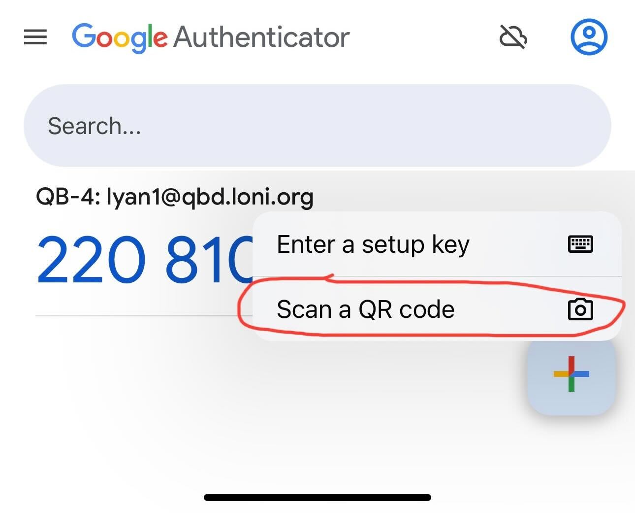 Google Authenticator - Scan QR Code